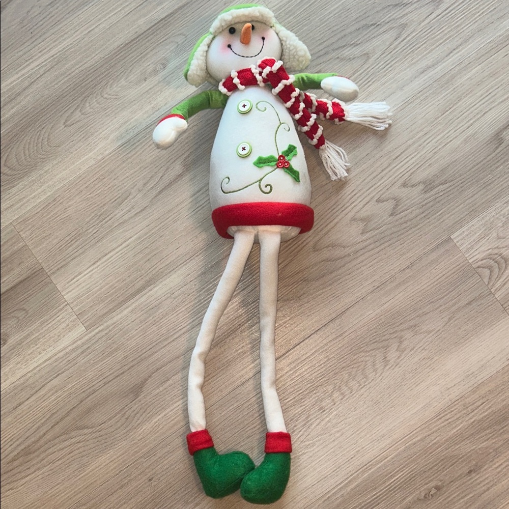 Snowman Plush NWOT Festive Winter Decor Kids Green Red Seasonal Christmas